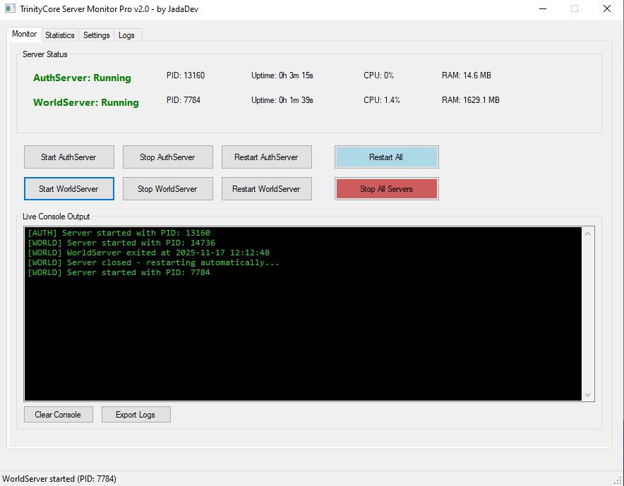 Auth & World Auto Restarter Monitor